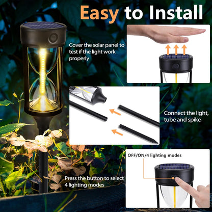 Kidsjoy 4 Pack Solar Pathway Lights Outdoor, Hourglass Design Solar Lights Waterproof, Auto On/Off Warm LED Garden Lights for Walkway, Yard, Patio, Lawn Decor