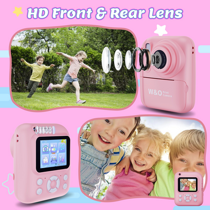 Kids Camera,Toddler Camera Instant Print Toys,1080P Children Printable Camera,Pink Selfie Camera Christmas Birthday Gifts for Girls Boys Age 3-10 with 3 Roller Photo Paper (Pink)