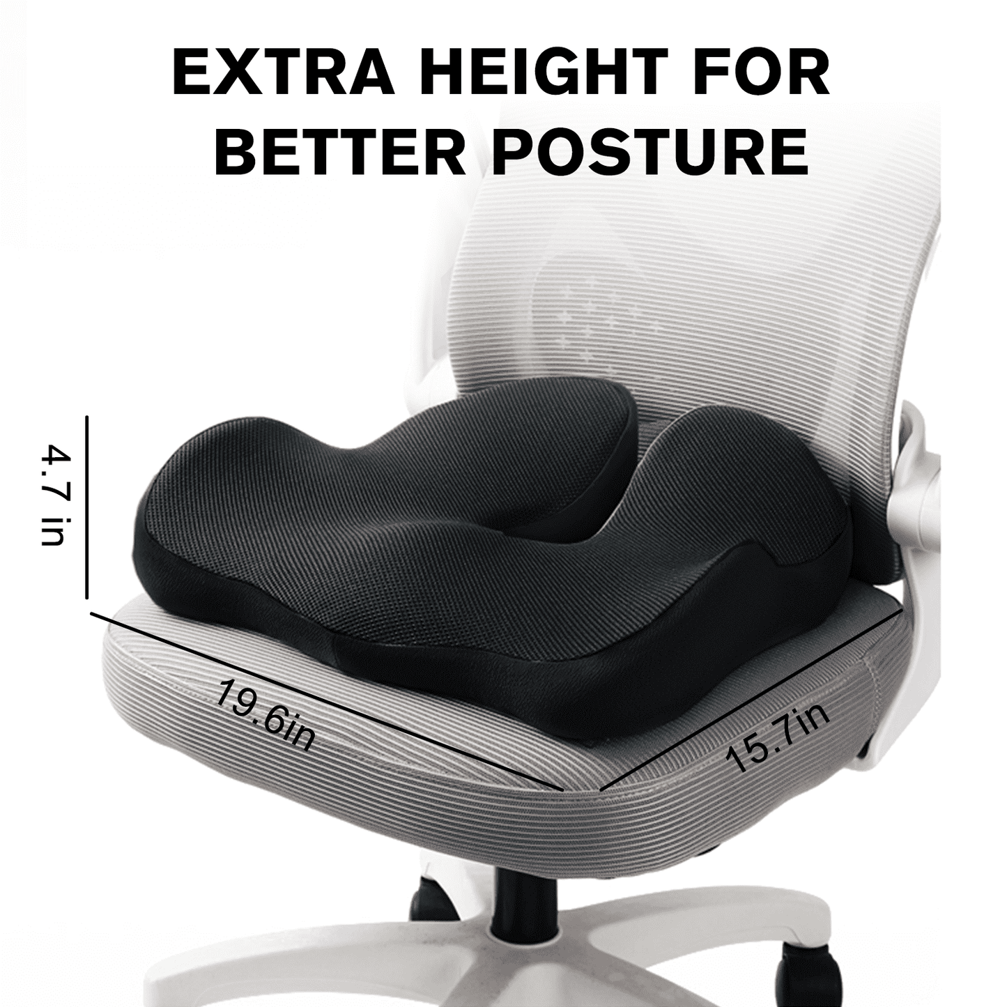 Henotian Memory Foam Seat Cushion for Office Chair, Extra-Thick Ergonomic Chair Cushion for Tailbone, Sciatica & Back Pain Relief, Non-Slip Car Seat Pillow Black