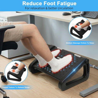 Merryhome Foot Rest Under Desk with 6 Adjustable Heights, Ergonomic Under Desk Footrest with Massage Rollers and Textured Surface for Office, Home and Travel, Black