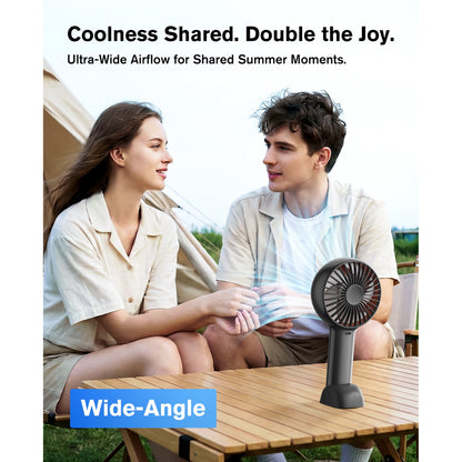 Handheld Fan, 3000mAh Rechargeable Personal Fan with LED Display, 5-Speed Turbo Wind, Portable Desk Fan with Base and Lanyard for Travel,Beach, Office