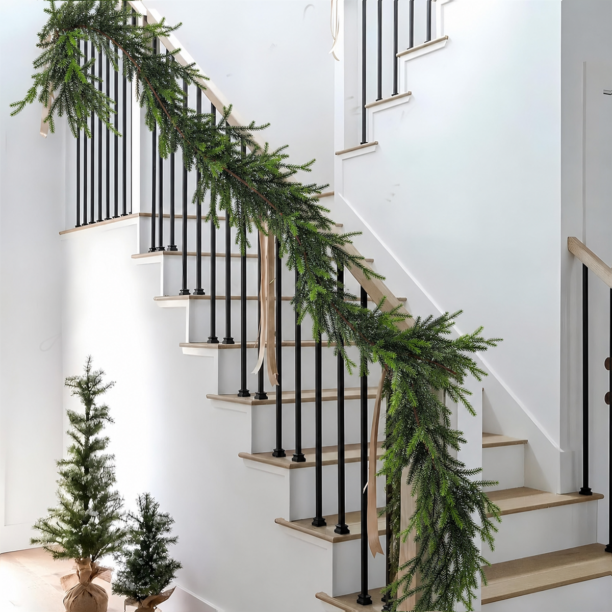 PUCACHI 2 Pcs 6 Ft Christmas Garland,Artificial Norfolk Pine Garlands,Real Touch Winter Pine Garland,Artificial Greenery Garland for Table,Mantle,Indoor,Outdoor Christmas Decorations（Green）