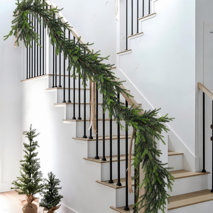 PUCACHI 2 Pcs 6 Ft Christmas Garland,Artificial Norfolk Pine Garlands,Real Touch Winter Pine Garland,Artificial Greenery Garland for Table,Mantle,Indoor,Outdoor Christmas Decorations（Green）