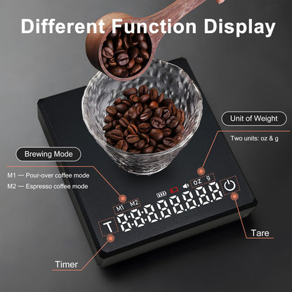 Merryhome Coffee Scale with Timer – 0.1 g Precision Digital Kitchen / Espresso Scale, USB Rechargeable Mini Pour‑Over & French Press Weighing Tool for Home, Dorm & Travel