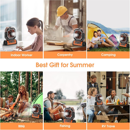 Merryhome 10000mAh Camping Misting Fan,Oscillating Camping Fan with Light,Rechargeable Fan with 9oz Water Tank,4 Speed & 4 Timer Settings Outdoor Fan for Camping（Orange）