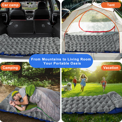 Camping Sleeping Pad, Ultralight Inflatable Air Mattress Built-in Foot Pump, Compact & Waterproof for Camping Backpacking Hiking Traveling Tent - Upgraded Fleece-Lined Version
