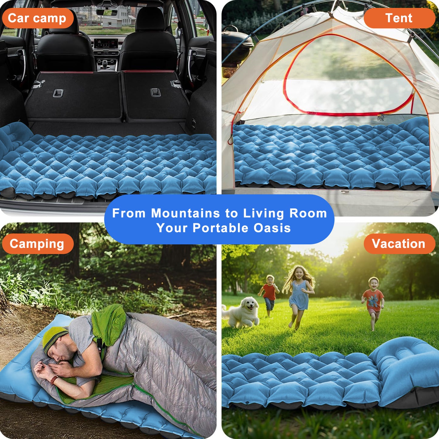 Henotian Camping Sleeping Pad, Ultralight Camping Mat with Pillow Built-in Foot Pump Inflatable Sleeping Pads Compact for Camping Backpacking Hiking Traveling Tent