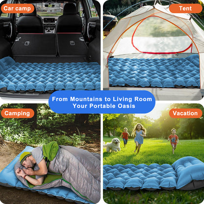 Henotian Camping Sleeping Pad, Ultralight Camping Mat with Pillow Built-in Foot Pump Inflatable Sleeping Pads Compact for Camping Backpacking Hiking Traveling Tent