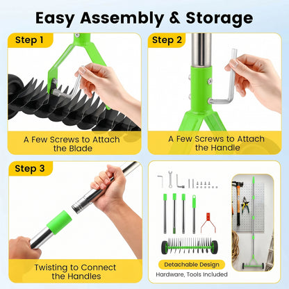 Merryhome Thatch Rake with Wheels,37-65.35'' Adjustable Dethatching Roller Rake,Adjustable 0-12° Angle Stainless Steel Blades Heavy Duty Dethatcher,21 Tines Garden Rake for Moss,Grass,Leaves,Debris(Green)