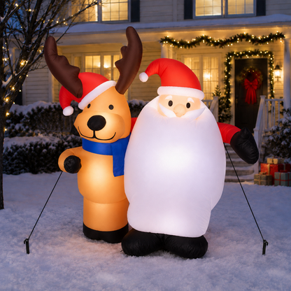 5Ft Christmas Inflatable Decorations, Blowup Santa and Reindeer, Lighted Xmas Inflatable for Yard Front Door Indoor & Outdoor Decor