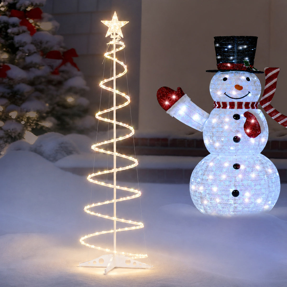 PUCACHI 6Ft Spiral Christmas Tree Light,168LEDs Outdoor Christmas Tree with Star Topper & Stakes,Timer & Dimmable,Christmas Decorations for Porch Patio Garden Holiday(Warm White)