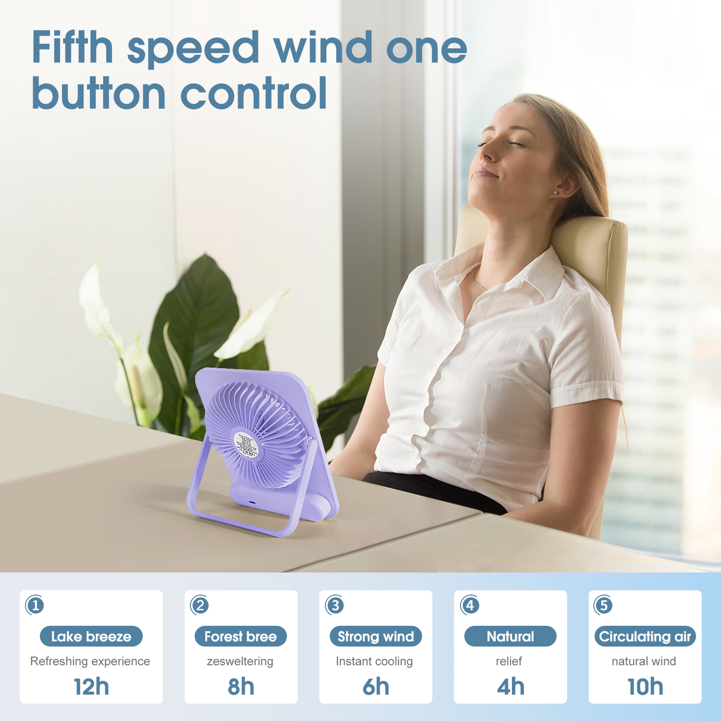 Desk Fan Rechargeable Portable Fan, 2000mAh 10 Hours Battery Operated Personal Silent Table Fan, 100 Speeds Desktop Fan for Bedroom Home Office Outdoor, Purple
