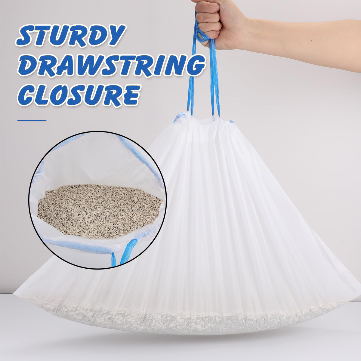 Merryhome Cat Litter Box Liners - 60 Count Jumbo Drawstring Cat Litter Bags, Extra Thick Litter Pan Liners Heavy Duty 33" x 17"