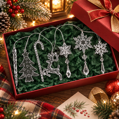 Christmas Decoration Crystal Ornaments, 18Pcs Acrylic Hanging Ornaments, Snowflake Icicle Drop Shaped Decorations for Christmas Tree, Winter Holiday Party