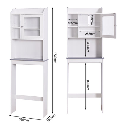 Over the toilet Storage Cabinet, Freestanding Space Saver Bathroom Storage Rack with Open Storage Cabinet and Glass Doors & Anti-Tip Device, White Finish