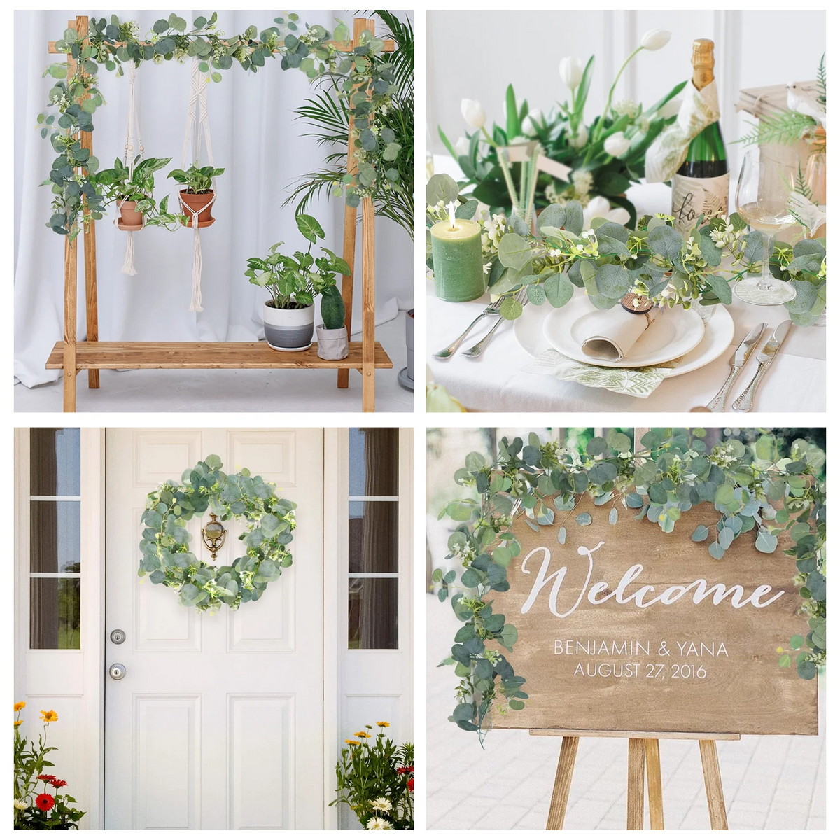Merryhome 2Pcs 6Ft Artificial Eucalyptus Garland,Spring Garlands,Faux Eucalyptus Leaves Greenery Garland Vines for Table Wedding Centerpiece Arch Mantle Party Indoor Outdoor Decor,Green
