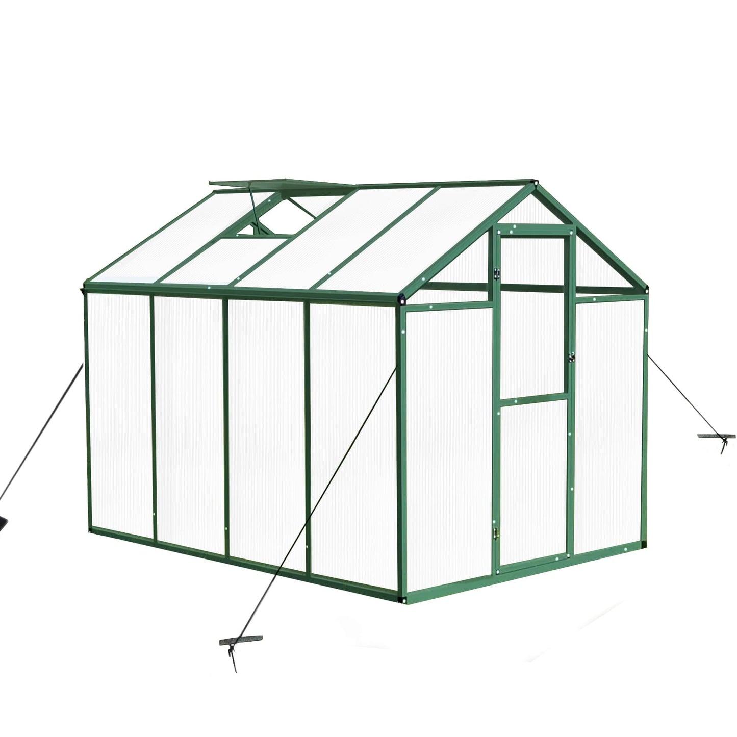 WHATOOK Gain height windproofaluminum greenhouse 6x8 FT Polycarbonate Greenhouse Raised Base and Anchor Aluminum Heavy Duty Walk-in Greenhouses for Outdoor Backyard in All Season