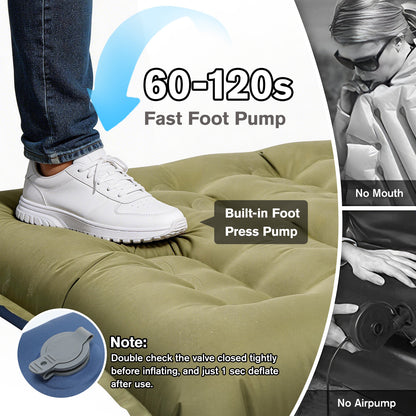 Merryhome Sleeping Mat for Camping,6" Extra-Thick Reinforced Sleeping Pad with Pillows & Built-in Foot Pump,Ultralight Self Inflating Air Mattress Mat for Tent Hiking Essentials Gear（Single,Green）