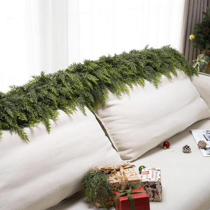 PUCACHI 6 Ft Christmas Garland,Real Touch Christmas Cedar Garland,Faux Lush Cedar Pine Garland,Artificial Greenery Garland for Table,Mantle, Fireplace,Window,Indoor,Outdoor Christmas Decorations