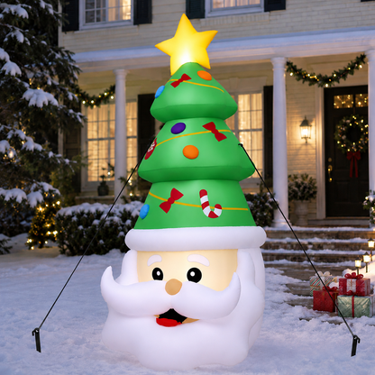 PUCACHI 8FT Christmas Inflatable Santa Claus and Tree Decoration, Built-in LED Lights Blow Up for Party Lawn Holiday Winter Outdoor Decor
