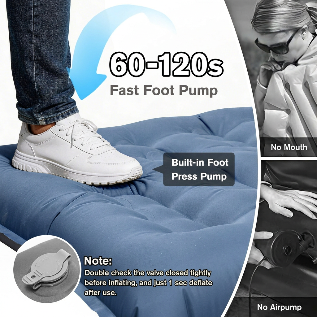Merryhome Camping Sleeping Pad,Extra-Thick Camping Mat with Pillow,Built-in Foot Pump Inflatable Sleeping Pads Ultralight for Camping Backpacking Hiking Traveling Tent（Single,Blue）