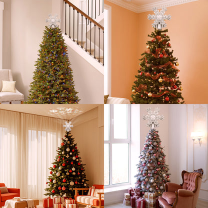PUCACHI Silver Star Tree Topper with LED Rotating Star Projector Light for Indoor Outdoor Christmas Decoration
