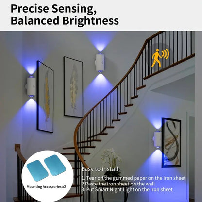 PUCACHI 2-Pack Rechargeable LED Night Light with Motion Sensor, RGB Color Changing & Dimmable Ambient Wall Light for Bedroom, Living Room, Hallway (7 Colors, Wireless, USB-C)