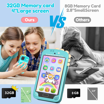 Hoofun Kids Smart Phone for Boys with 4.0" Large Touchscreen, 32G Card for Age 3-10 Kids Toys Cell Phone with Holographic Pyramid, Toddler Learning Toy, Dual Lens, Music Player