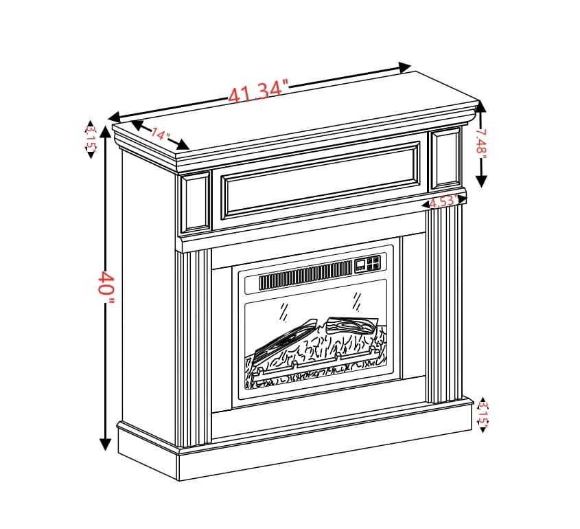 Electric Fireplace with Mantel,fireplace mantel surround with 23" Fireplace Insert, Adjustable Flame, Remote Control-White,41.34"W*14"D*40"H