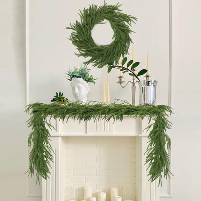 PUCACHI 9 Ft Christmas Garland,Artificial Norfolk Pine Garlands,Real Touch Winter Pine Garland,Artificial Greenery Garland for Table,Mantle,Indoor,Outdoor Christmas Decorations（Green,1Pcs）