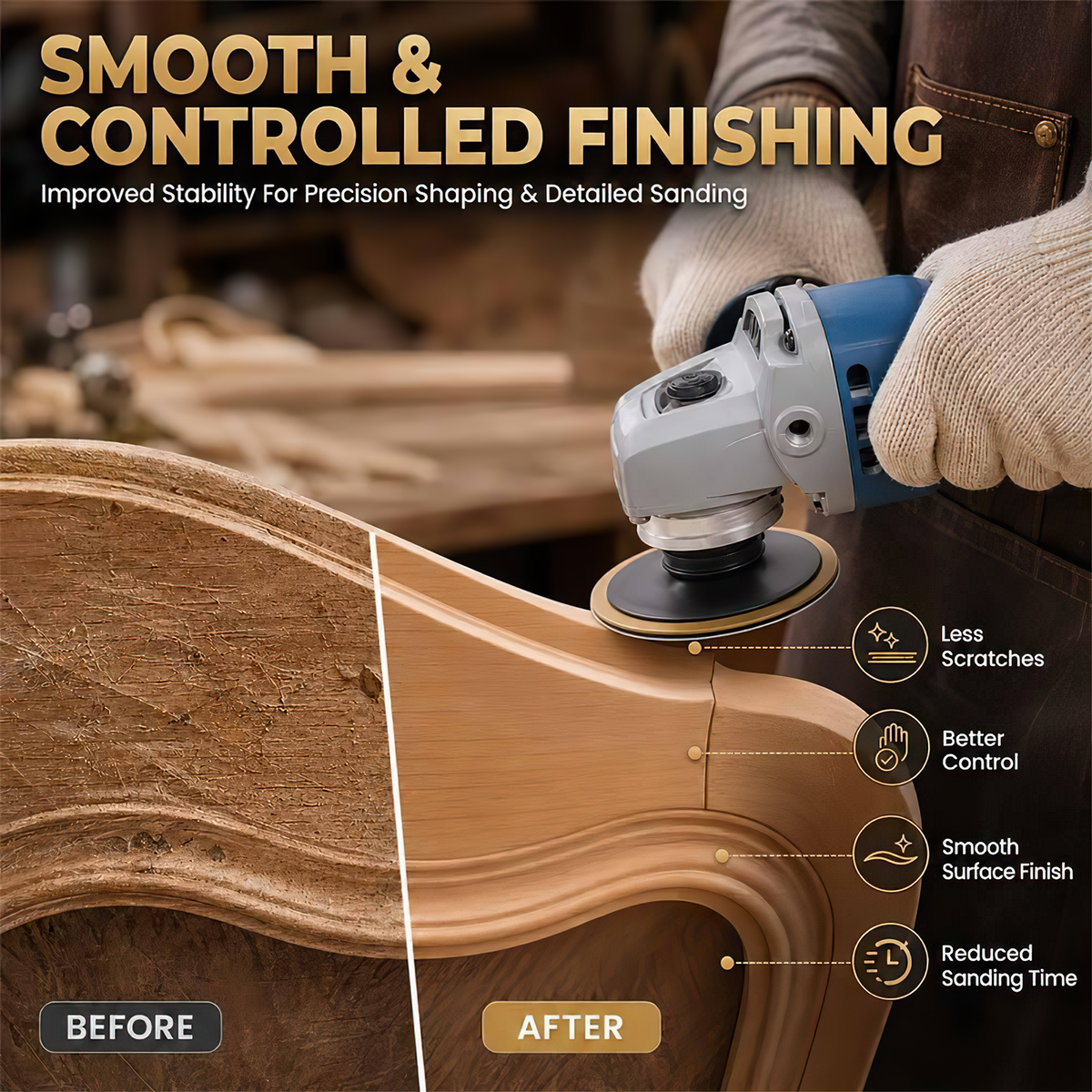 Angle Grinder Polishing Pad, 5PCS Wood Carving Disc Set with Gloves, Carbon Steel Grinding Shaping Wheel for 4-1/2 Inch Grinder, Stump Sanding Polishing Kit