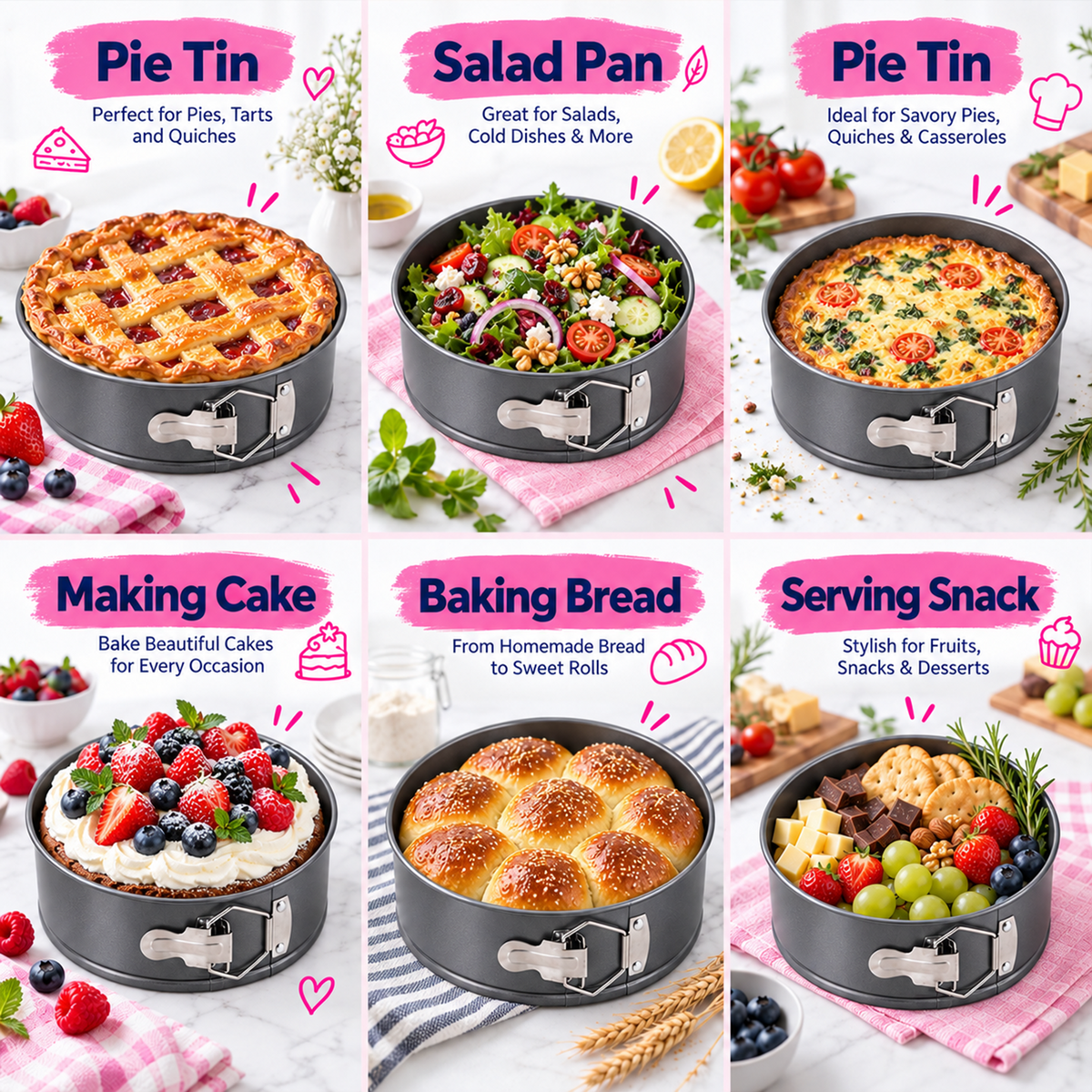 Cake Pan Set of 4, 5/5.5/6/7inch , Non-Stick Leak-Proof Cheesecake Pan for Baking, Black