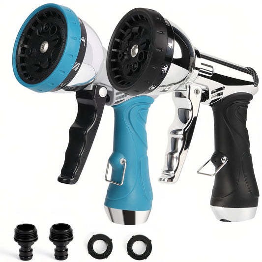 Teblint 2pcs Heavy-Duty Garden Hose Nozzles, Water Hose Nozzle Sprayer for Lawn & Garden, 10-Pattern Watering Nozzle for Watering Plants, Cleaning Cars, Showering Pets
