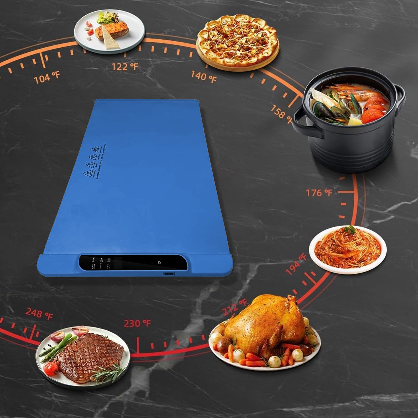 Food Warming Mat with 10 Level Temperature,Warming Mat for Food,Fast Heating Silicone Electric Warming Tray for Party,Family Dinner,Residential,Commercial,Travel（Blue）