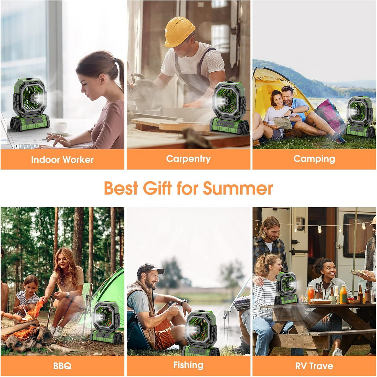 Merryhome 10000mAh Portable Camping Misting Fan,Oscillating Camping Fan with Light,Rechargeable Fan with 9oz Water Tank,4 Speed & 4 Timer Settings Outdoor Fan for Camping（Green） ﻿ ﻿
