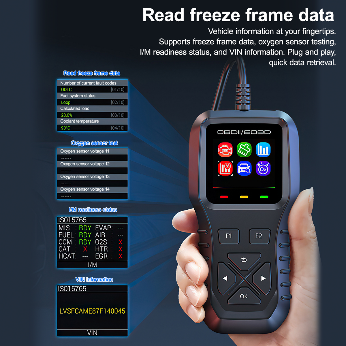 Car OBD2 Scanner,Auto Diagnostic Tool,Car Code Reader for Check Engine Light,Real-Live Data,Freeze Frame with Colorful Screen,Multilingual Plug-and-Play Operationfor All OBDIl & EOBD Vehicles