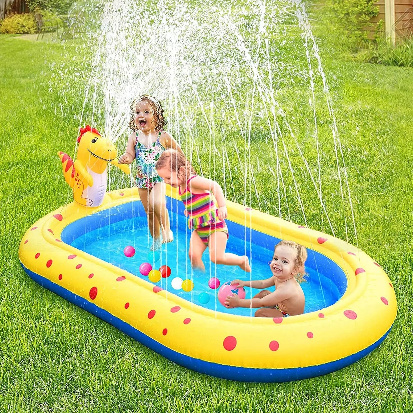 Teblint Inflatable Pool, 67'' x 41'' x 26'' Sprinkler Swimming Pool, Spray Kiddie Pool, Play Center Water Toys for Backyard Lawn, Above Ground, Outdoor