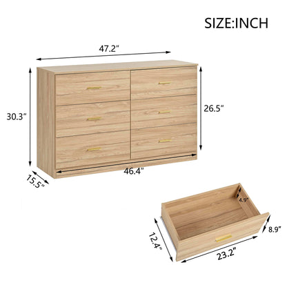 WHATOOK Modern Natural 6-Drawer Dresser For Bedroom - Ample Storage Wide Chest Of Drawers, Sturdy & Safe Natural Engineered Wood Furniture Primary Living Space Cabinets