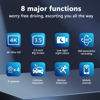 PUCACHI 4 Channel Dash Cam,4K 360 Full View Front Rear Left Right Car Camera, 2.4GHz WiFi App, Night Vision, G-Sensor, Loop Recording, 64GB Card