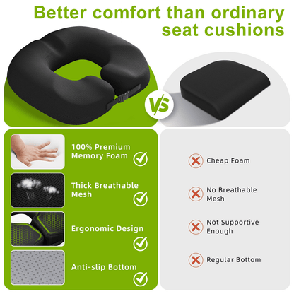 Merryhome Donut Pillow Seat Cushion for Tailbone Pain Relief and Hemorrhoid Relief, Memory Foam Donut Chair Cushion for Postpartum, Pregnancy, Sciatica and Coccyx Pain Relief, Black