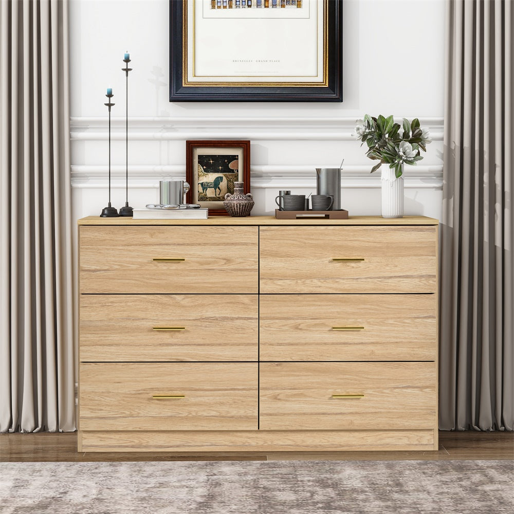 WHATOOK Modern Natural 6-Drawer Dresser For Bedroom - Ample Storage Wide Chest Of Drawers, Sturdy & Safe Natural Engineered Wood Furniture Primary Living Space Cabinets