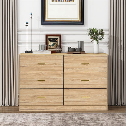 WHATOOK Modern Natural 6-Drawer Dresser For Bedroom - Ample Storage Wide Chest Of Drawers, Sturdy & Safe Natural Engineered Wood Furniture Primary Living Space Cabinets