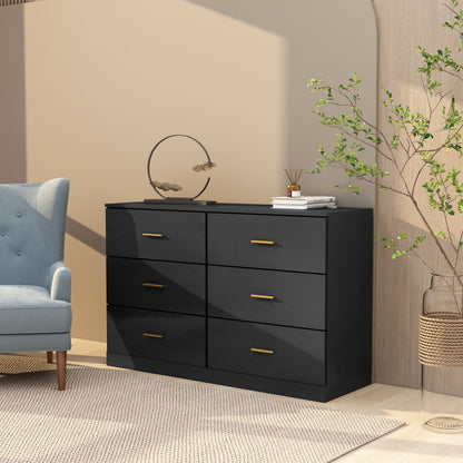 WHATOOK Modern Black 6-Drawer Dresser For Bedroom - Ample Storage Wide Chest Of Drawers, Sturdy & Safe Natural Engineered Wood Furniture Primary Living Space Cabinets