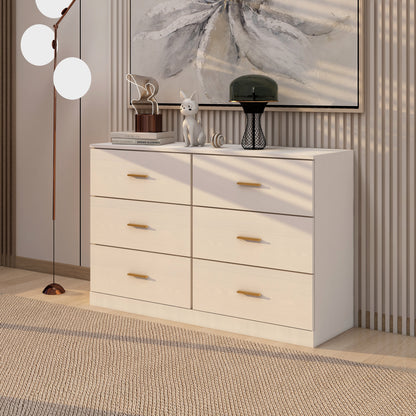 WHATOOK Modern White 6-Drawer Dresser For Bedroom - Ample Storage Wide Chest Of Drawers, Sturdy & Safe Natural Engineered Wood Furniture Primary Living Space Cabinets