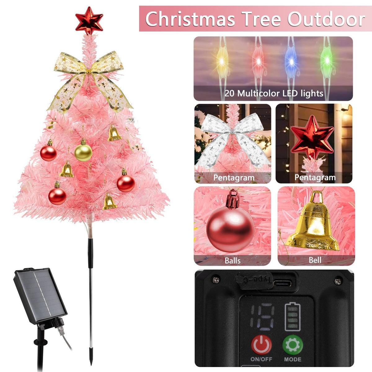 PUCACHI 31.5" Solar Path Christmas Trees 4-pack Artificial Mini Christmas Tree with Lights for Porch, Driveway, Patio Outdoor Christmas Decoration