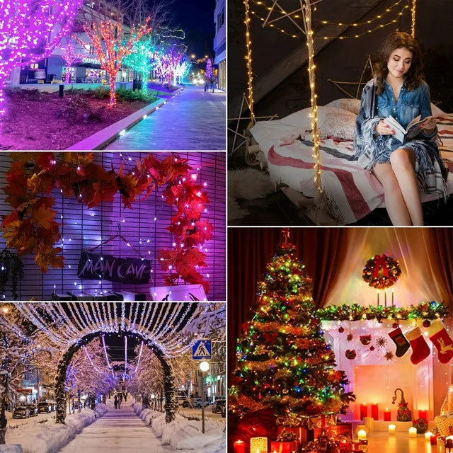 WHATOOK Christmas Fairy Lights Led Lights for Bedroom Symphony Light String APP Intelligent Point Control Leather Line Light String Waterproof Light String Indoor and Outdoor Atmosphere Decorative