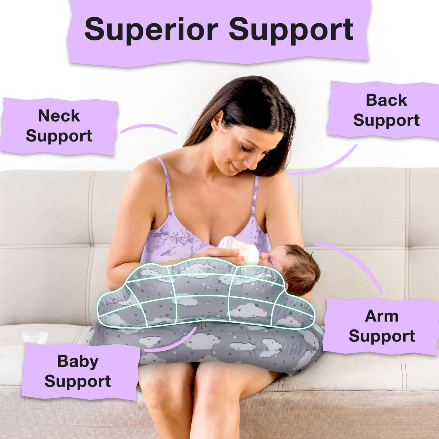 WHATOOK pillow with removable cover, more support for mom and baby, adjustable waist belt