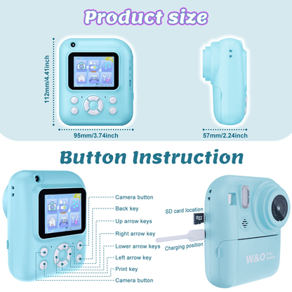 Kids Camera Instant Print - 1080P Digital Video Instant Camera for Kids, Christmas Birthday Gifts for Girls Boys Age 3-12, Toddler Cameras with 3 Rolls No Ink Print Paper(Blue)