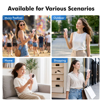 Portable Handheld Fan, 4000mAh USB Rechargeable Mini Fan with 5 Speeds, Powerful Personal Cooling Fan, Small Pocket Fan for Travel, Office, Outdoor, Pink