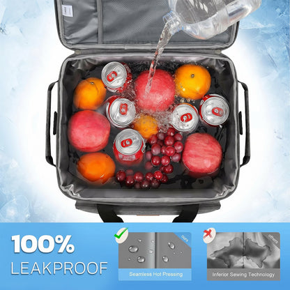 Merryhome 60 Can Collapsible Soft Sided Cooler Bag, Leakproof Insulated Portable Cooler for Beach, Camping, Travel, Picnic and Grocery, Gray